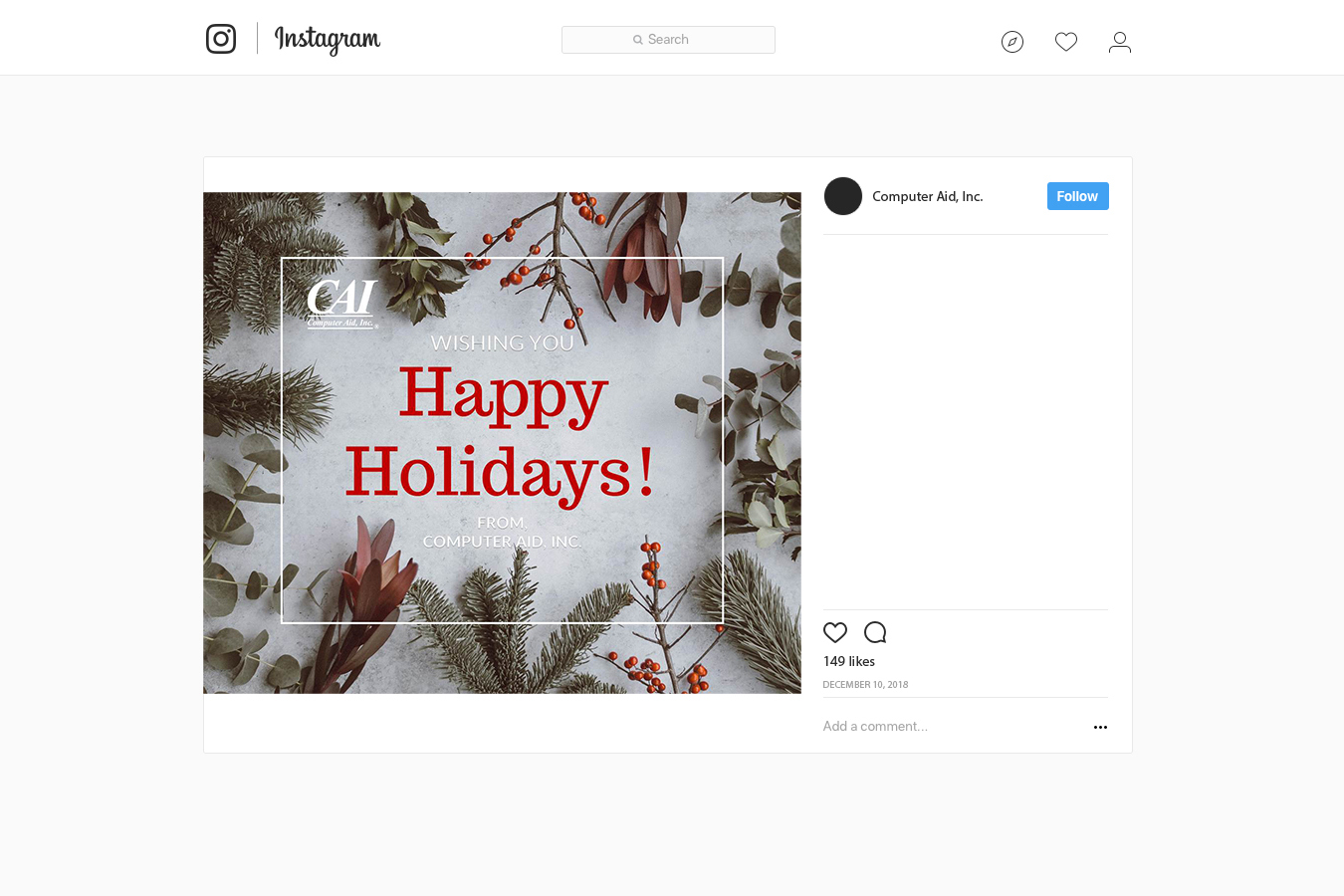 Social Post from CAI about Holidays